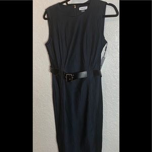 NEW  Calvin Klein navy blue zipper dress with belt
